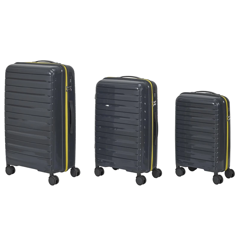 JET LAG, Set of 3 Rome Suitcases 36L 60L 86L, Elegant and Modern Design, Optimal Storage Capacity, Robust and Durability, Carrying Comfort, Grey and Neon Yellow