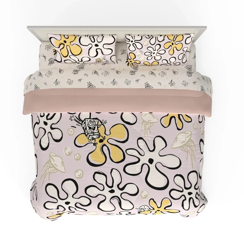 Franco Comforter and Sheet Set, Recycled Polyester, Spongebob Squarepants, 5 Piece King Size