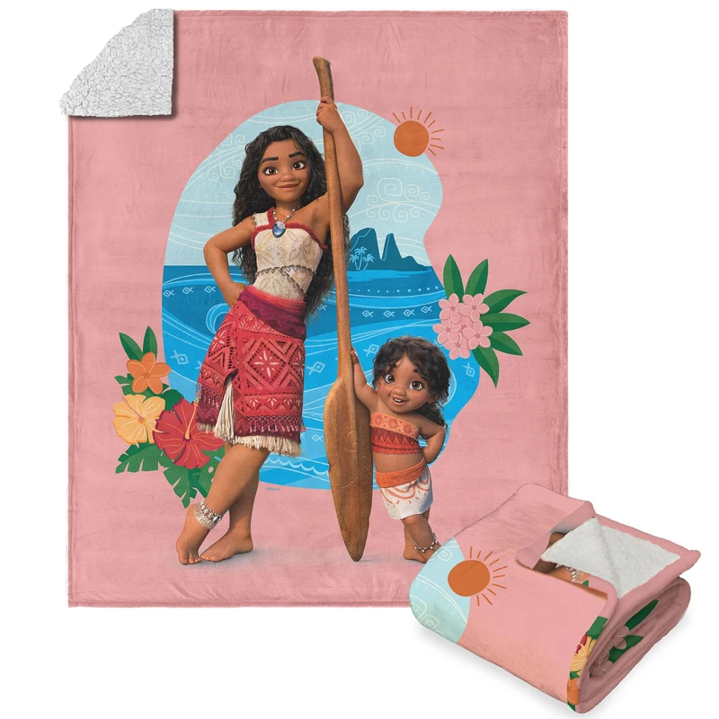 Northwest Disney Moana 2, Moana and Simea, Silk Touch Sherpa Throw Blanket, 50 x 60 Inches