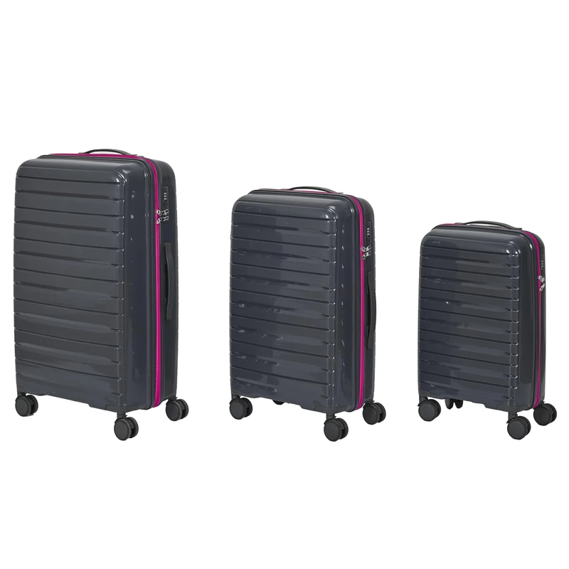 JET LAG, Set of 3 Rome Suitcases 36L 60L 86L, Elegant and Modern Design, Optimal Storage Capacity, Robust and Durability, Carrying Comfort, Grey and Neon Pink