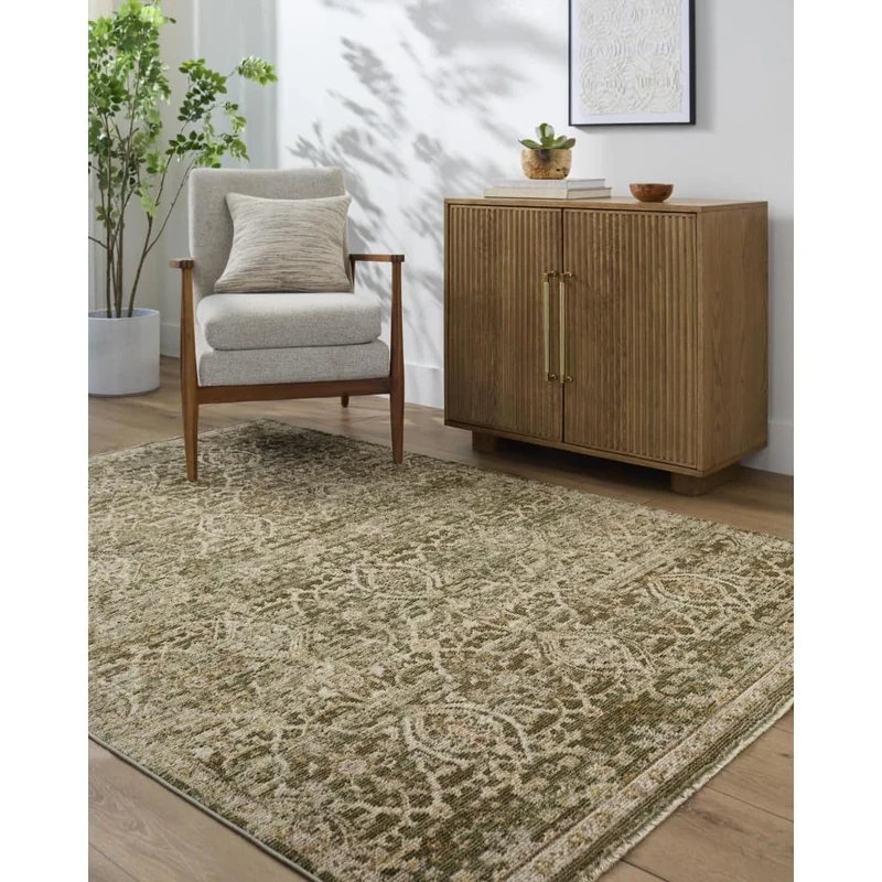 Livabliss x Galey Alix Vintage Rug - Area Rugs for Living Room 160x230 cm, Bedroom - Scandi Neutral Rugs, Traditional Patterned Boho Style, Natural Easy Care Pile - Large Rug, Olive, Taupe, Brown