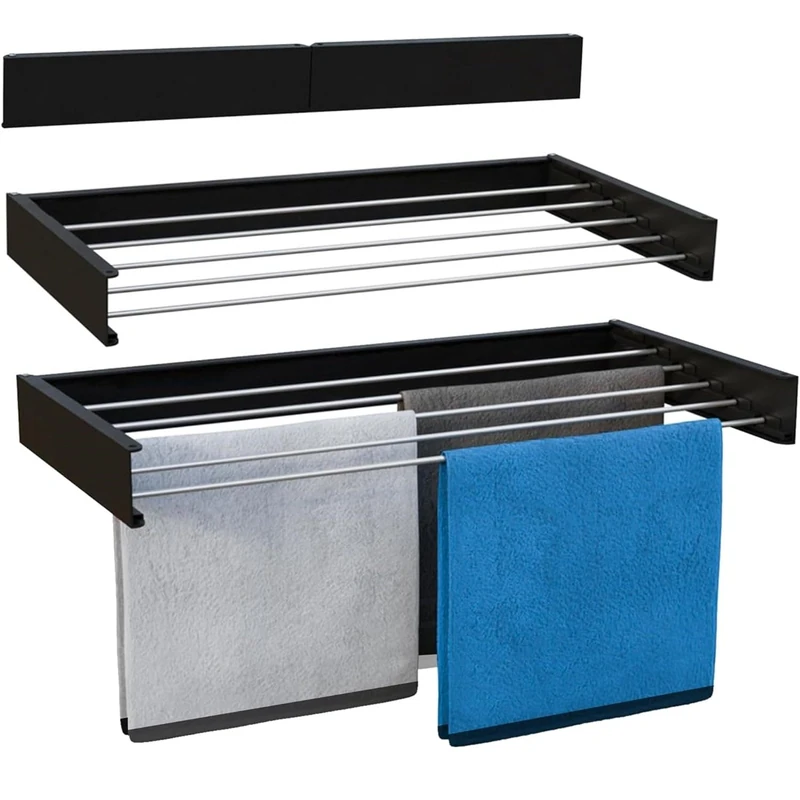 KITCHEN MOVE COBRA Wall Mounted Clothes Airer for Indoor or Outdoor Use, 100 cm, Black, Stainless Steel Aluminium