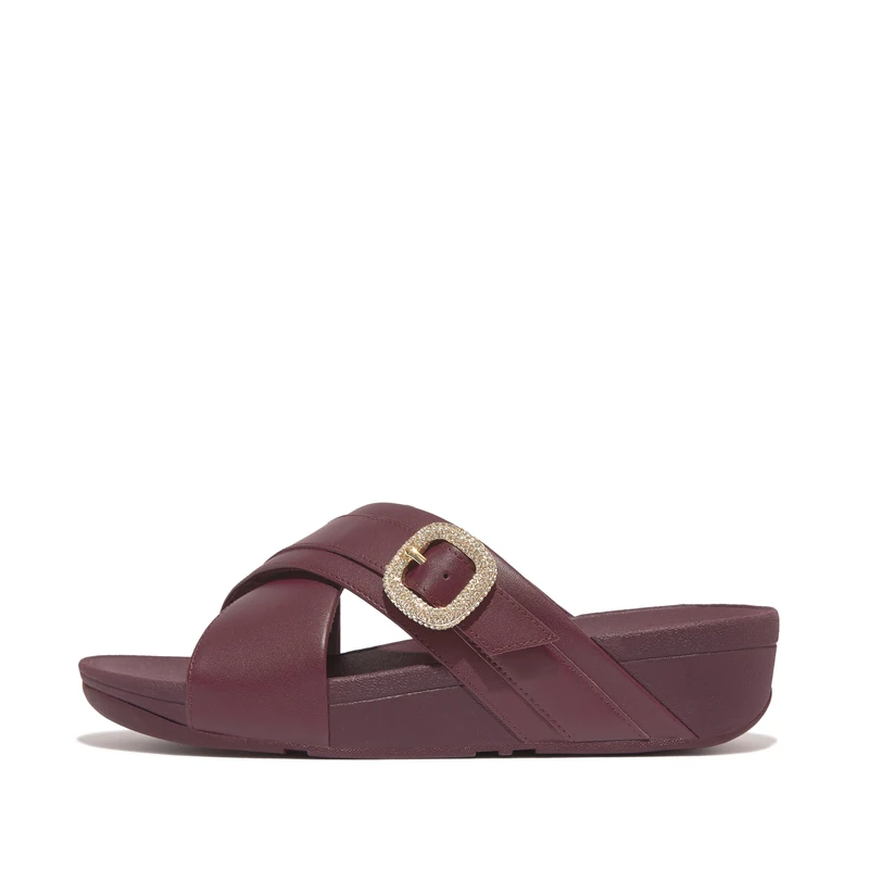 Fitflop Lulu Crystal-Buckle Leather Cross Slides