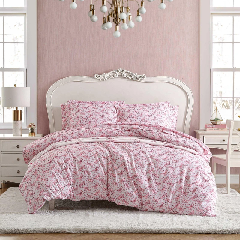 Betsey Johnson - King Duvet Cover Set, Super Soft Bedding with Matching Shams, Chic Home Decor, Ideal Valentine's Day Gifts (Ballet Bows Pink, King) - Image 1