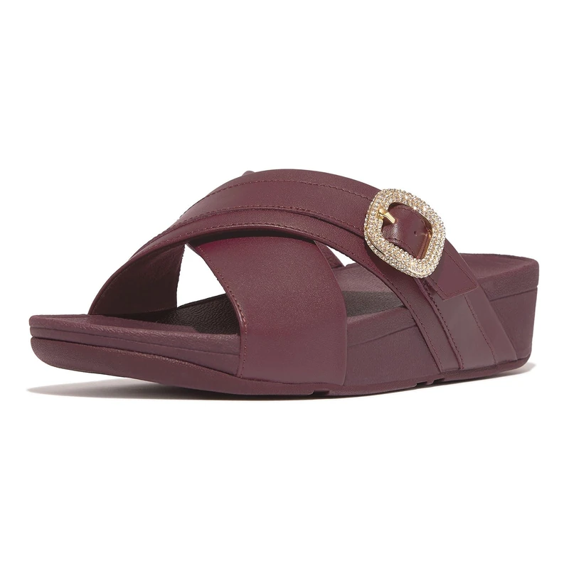 Fitflop LULU CRYSTAL-BUCKLE LEATHER CROSS SLIDES