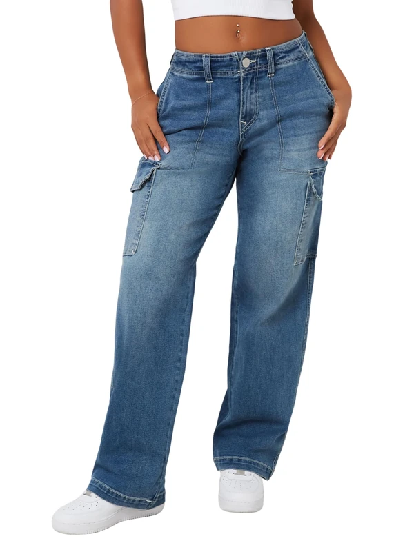 True Religion Women's Sn Cargo Denim Pant Jeans, Medium Wintry, 30 - Image 1