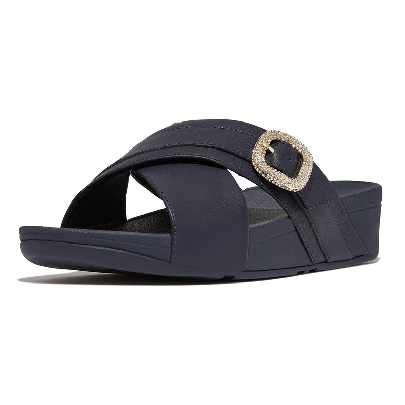 Fitflop LULU CRYSTAL-BUCKLE LEATHER CROSS SLIDES
