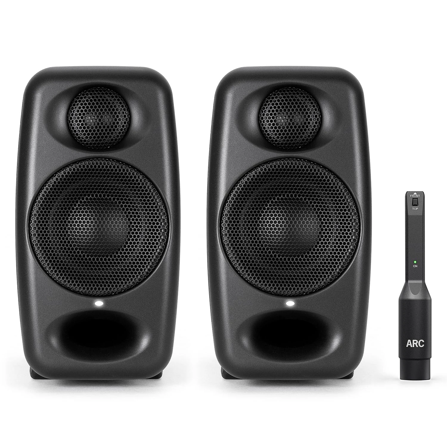 IK Multimedia iLoud Micro Monitor Pro - Pair - 2-Way bi-amped, highly portable, digitally controlled compact reference studio monitors. X-MONITOR. Incl. ARC calibration mic. Black.
