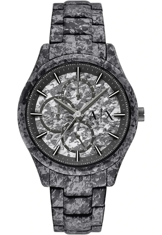 Armani Exchange Watch for Men Automatic Movement and 46mm Case Size with Stainless Steel Leather or Silicone Strap, Charcoal Set