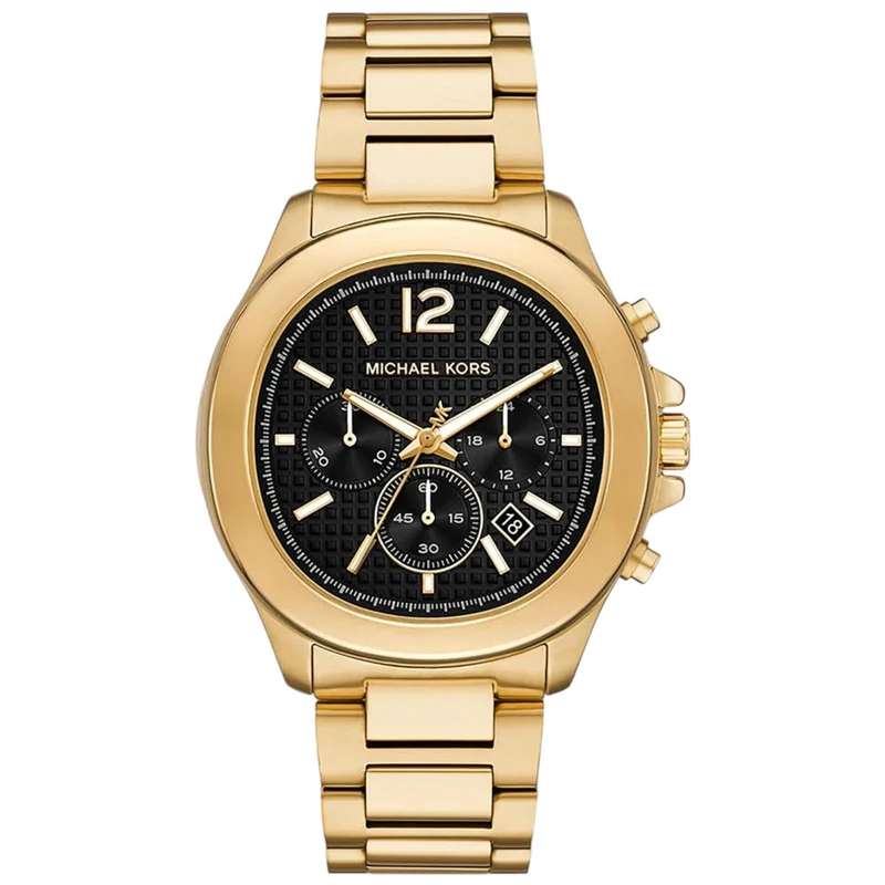 Michael Kors Sage Watch for Men, 44mm Quartz Chronograph Movement with Stainless Steel Strap, Goldish Tone, 44 mm