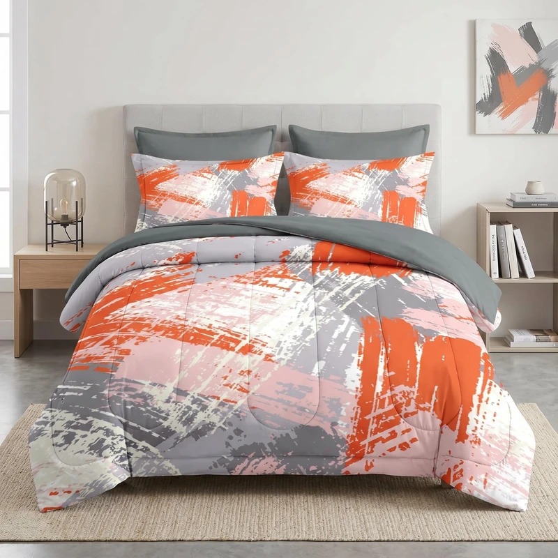 Pamnest 7 Pcs Comforter Set Queen Size, Graffiti Colorful Bedding Set for Kids and Adults, Abstract Paint Line Bed Sheet Sets with Fitted Sheet 2 Pillowcase & 2 Sham for Bedroom Bed Decor