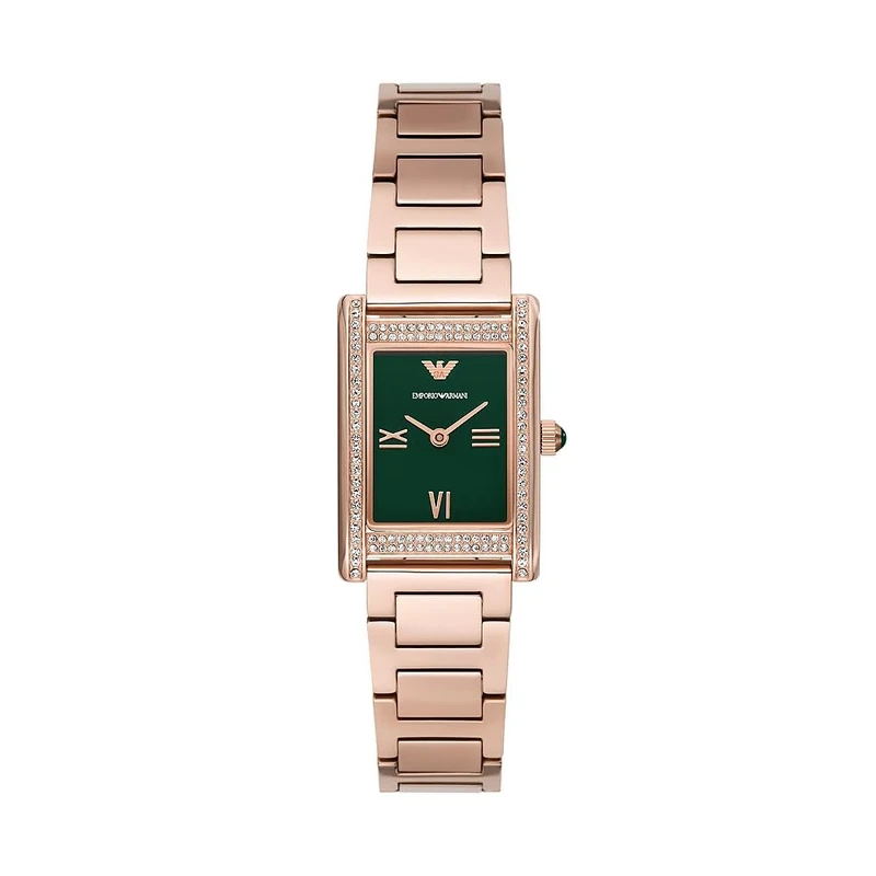 Emporio Armani Watch for Women, 22mm Rectangle Case Quartz Two Hand Movement with Stainless Steel or Leather Strap