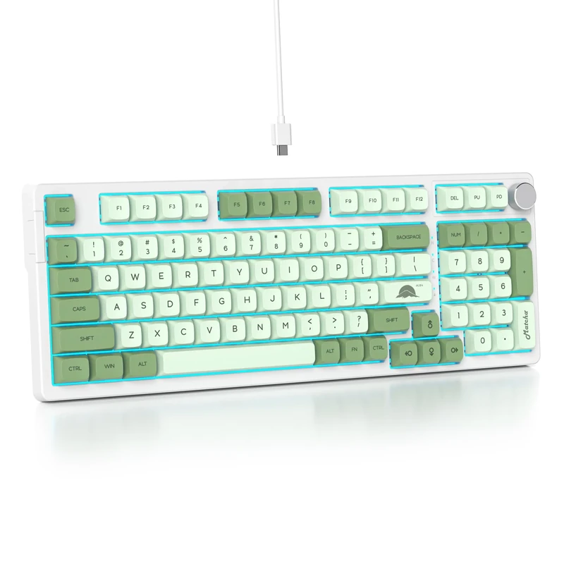SbocKeeb 98-Key Green RGB Keyboard - Hot Swappable, Number Pad & Knob