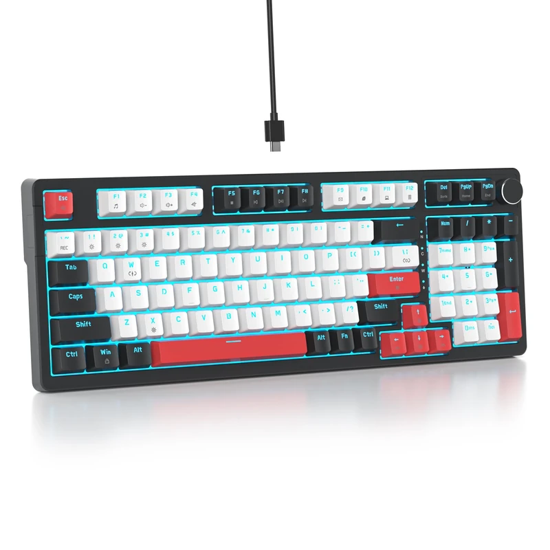 SbocKeeb 96% Creamy Sounding Mechanical Keyboard with Number Pad, Gasket Mounted RGB Hot Swappable Custom Wired Thocky Keyboard American QWERTY with Knob for Office Gamer, 98 White