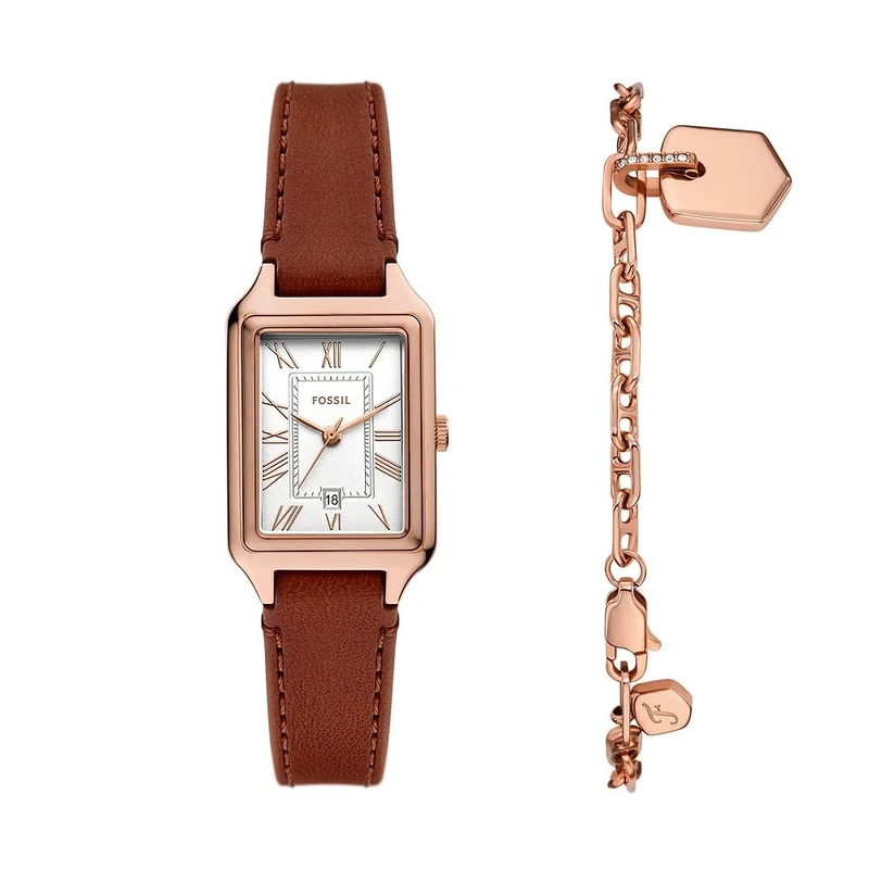 Fossil Raquel Watch for Women, Quartz Movement with Stainless Steel or Leather Strap, Wine Red, 8.7Lx8.7Wx7Hcm