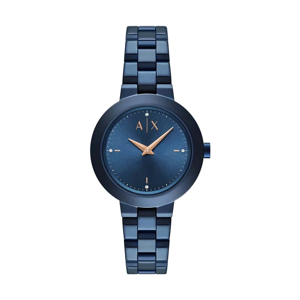 Armani Exchange Watch for Women, Quartz Two Hand Movement and 36mm Case Size with Stainless Steel or Leather Strap, Blue