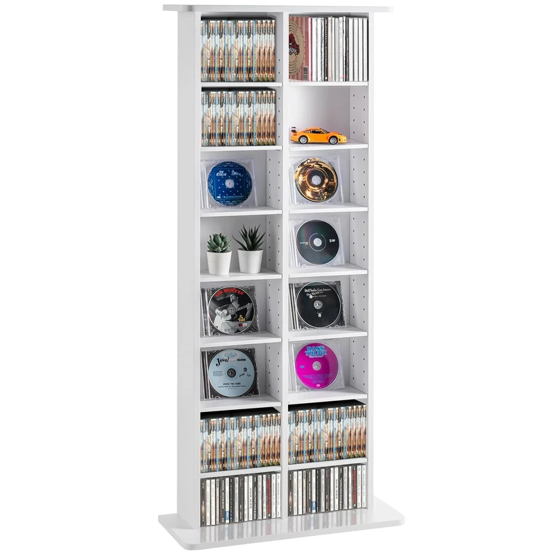 VEVOR Media Storage Cabinet, 8-layer DVD Shelf Holds up to 464 CDs, Adjustable CD Shelves 16 Compartments, Protects & Organizes Music, Movie, Video Games or Memorabilia Collections, White