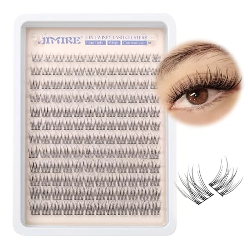 JIMIRE Natural Cluster Lashes Wispy Individual Eyelashes 9-14MM Short Lash Clusters 144Pcs Fluffy Lashes Individual Cluster Natural Look