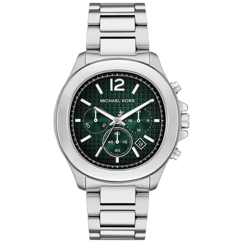 Michael Kors Sage Watch for Men, 44mm Quartz Chronograph Movement with Stainless Steel Strap, Silver Tone Set, 44 mm