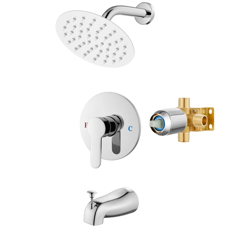 Airuida Shower Faucet Set with Tub Spout,6" Bathtub Faucet-Chrome Polish