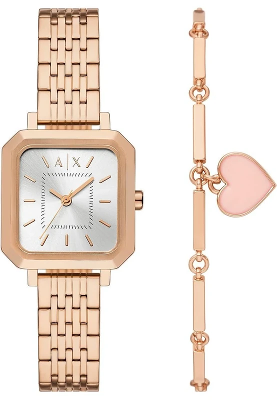 Armani Exchange Watch for Women, Quartz Three Hand Movement and 27 mm Case Size with Stainless Steel Strap, Rose Gold Tone