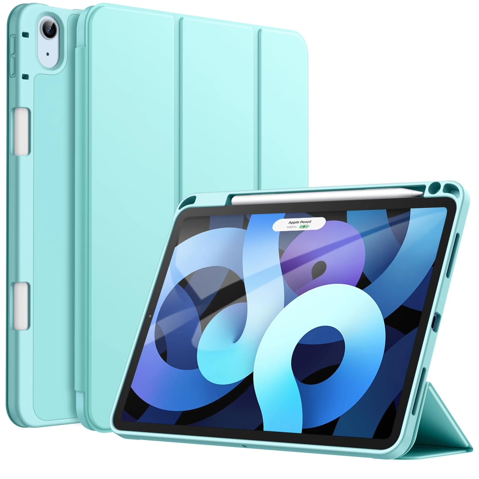 JETech Case for iPad Air 11-Inch M3/M2 (2025/2024), iPad Air 5/4 (2022/2020 5th/4th Generation 10.9-Inch) with Pencil Holder, Slim Tablet Cover with Soft TPU Back, Auto Wake/Sleep (Mint Blue)
