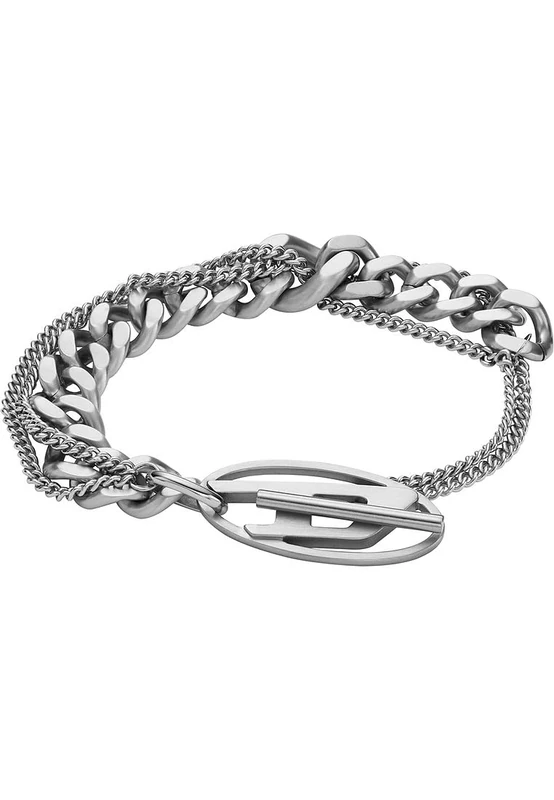 Diesel Men's Stainless Steel Toggle clasp closure Bracelet Coin Silver