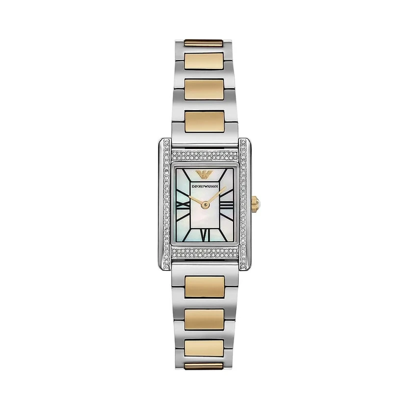 Emporio Armani Watch for Women, 22mm Rectangle Case Quartz Two Hand Movement with Stainless Steel or Leather Strap