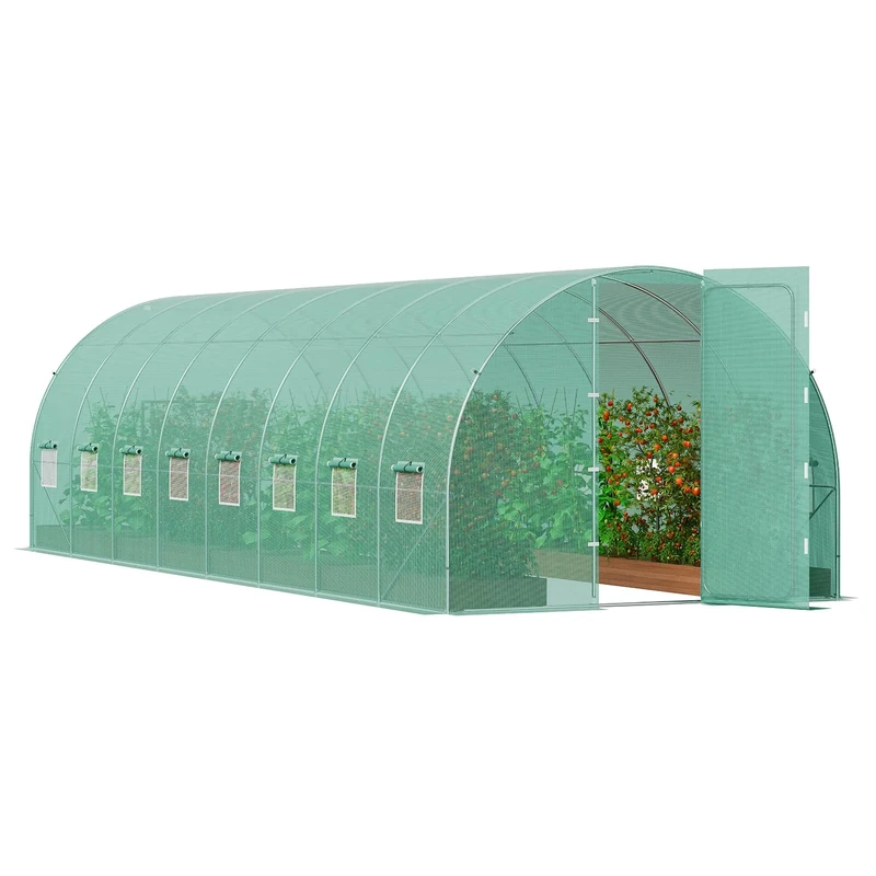VEVOR Walk-in Tunnel Greenhouse, 27.4x9.5x7.4 ft Hoop House Greenhouse Tunnel, Plant Hot House with Galvanized Steel Frame, Green PE Cover, Swing Door and 16 Roll-up Windows for Outdoor