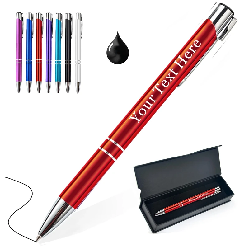 EDSG Personalised Pen with Name Engraving - Custom Ballpoint Pen Gifts for Men Women, Student, Birthday, Father's Day, Graduation, Christmas, Thank You Gifts (Red)