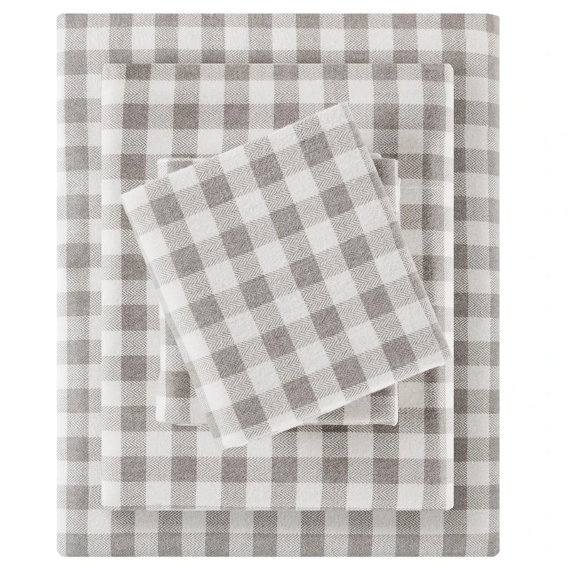 Sleep Philosophy True North 100% Cotton Flannel Sheets King Size, Cozy Flannel Sheet Set Brushed for Extra Softness, Heavyweight Novelty Print Warm Flannel Bedding Set, Gray Herringbone Check4 Piece