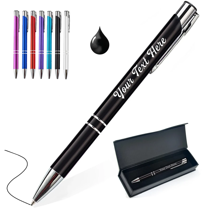 EDSG Personalised Pen with Name Engraving - Custom Ballpoint Pen Gifts for Men Women, Student, Birthday, Father's Day, Graduation, Christmas, Thank You Gifts (Black)