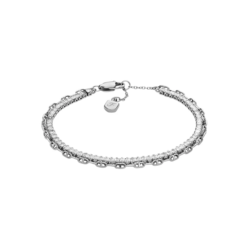 FOSSIL Women's brass with lobster clasp closure double chain bracelet