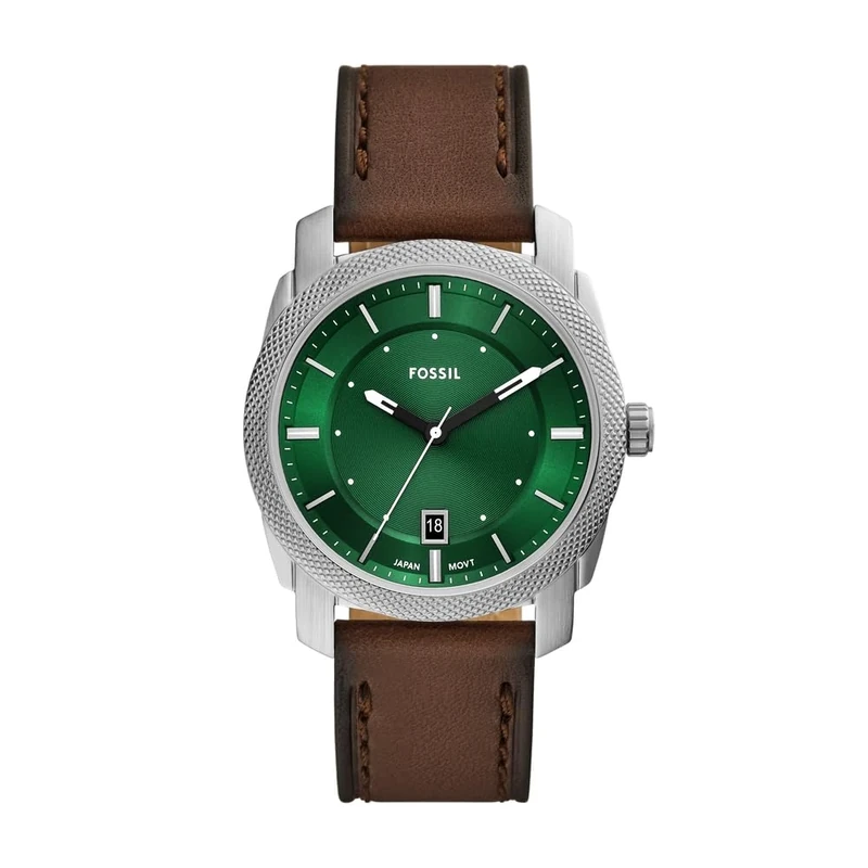 Fossil Machine Watch for Men, Quartz Three Hand Date Movement with Stainless Steel or Leather Strap