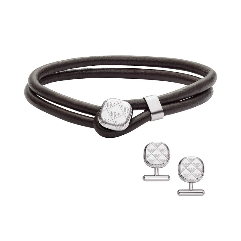 Emporio Armani Men's Leather Bracelet and Cufflinks Set, EGS3151SET - Image 1