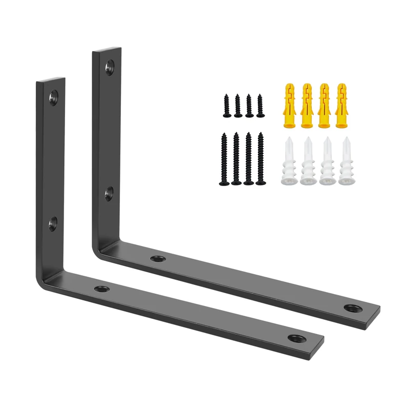 SAYAYO Black Shelf Brackets Heavy Duty 5MM Thick, Metal Angle Brackets L Shape for Shelves, Wooden Shelf Bracket & Supports Wall Hanging Corner Brace, 200mm*150mm, 2 Pack, EJZX23108B-2P