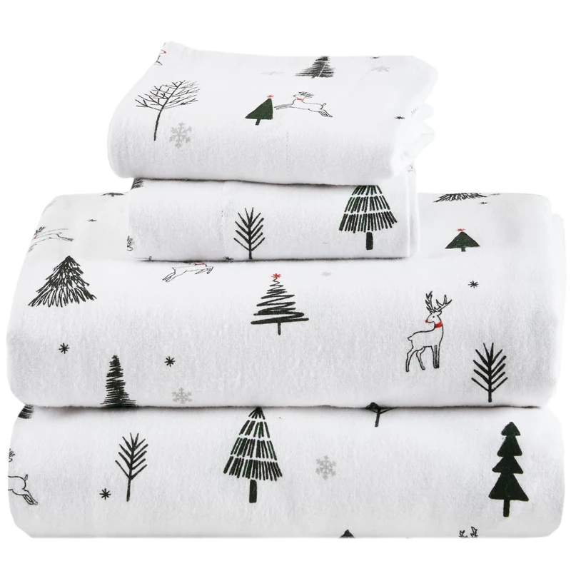 Comfort Spaces 100% Cotton Flannel Sheets King Size, Ultra Soft Cozy Flannel Sheet Set with 14" Elastic Pocket Fits up to 16" Mattress, Novelty Print Warm Flannel Bedding, Reindeer 4 Piece