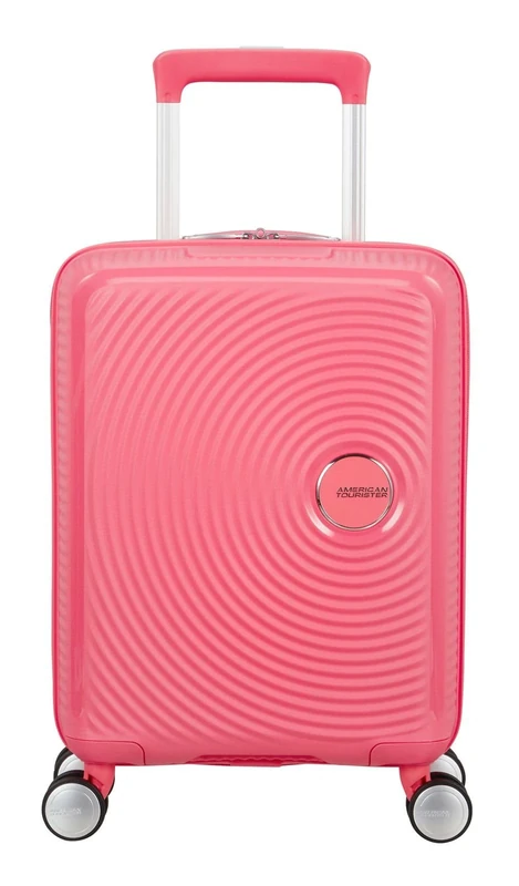 American Tourister Soundbox Mini - Kids Suitcase 47 x 32 x 21 cm, 22 L - Hard Shell Hand Luggage Trolley, Suitable for Most Airlines incl. EasyJet - Lightweight with 4 Wheels, Sun Kissed Coral