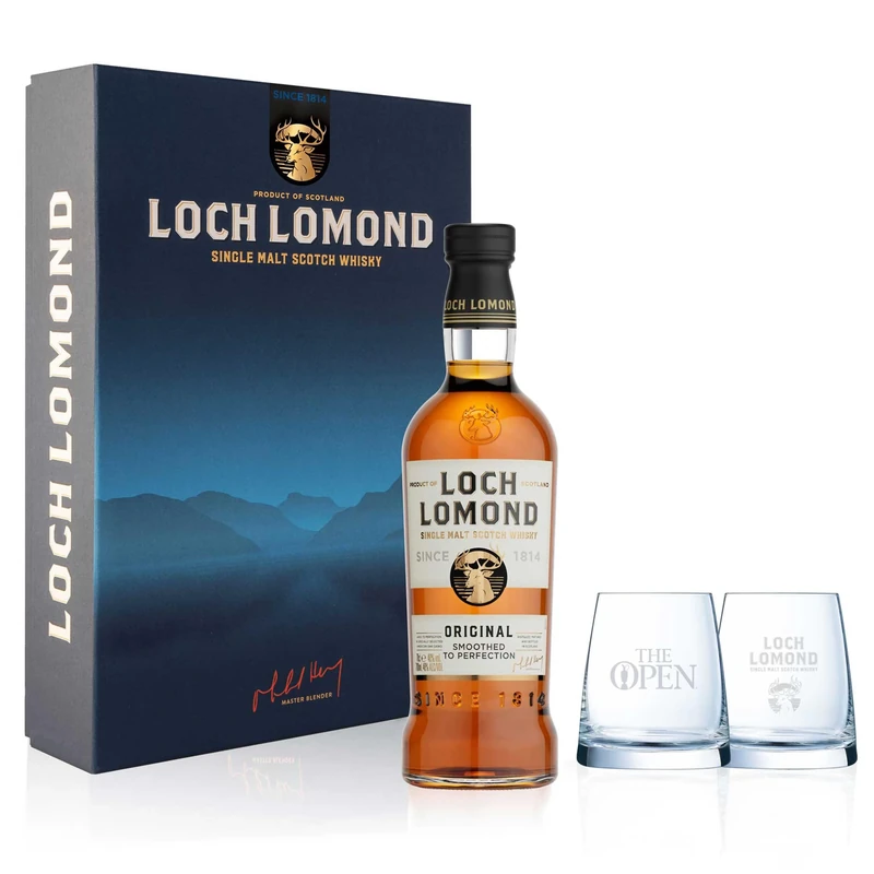Loch Lomond Original Single Malt Whisky Gift Set 70cl | Award-Winning Single Malt Scotch Whisky and Whisky Glasses Gift Set from the Scottish Highlands, Rich and Smooth Scotch Whisky from Loch Lomond