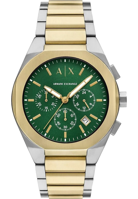 Armani Exchange Watch for Men, Quartz Chronograph Movement and 42mm Case Size with Stainless Steel Strap, Silver Tone and Gold Tone