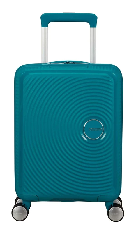 American Tourister Soundbox Mini - Kids Suitcase 47 x 32 x 21 cm, 22 L - Hard Shell Hand Luggage Trolley, Suitable for Most Airlines incl. EasyJet - Lightweight with 4 Wheels, Deep Teal