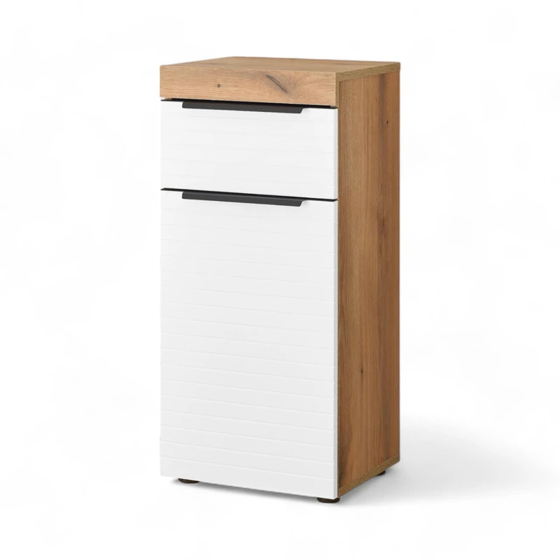 Stella Trading Tarawa Bathroom Chest of Drawers in White, Evoke Oak Look, FSC Certified, Bathroom Cabinet with Lots of Storage Space, Wood Material, 36 x 79 x 31 cm