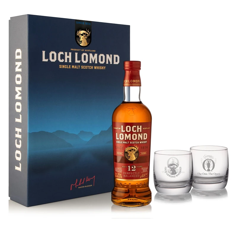 Loch Lomond 12 Year-Old Single Malt Whisky Gift Set 70cl | Award-Winning Single Malt Scotch Whisky and Whisky Glasses Gift Set from the Scottish Highlands, Balanced and Aged in Amercian Oak Casks