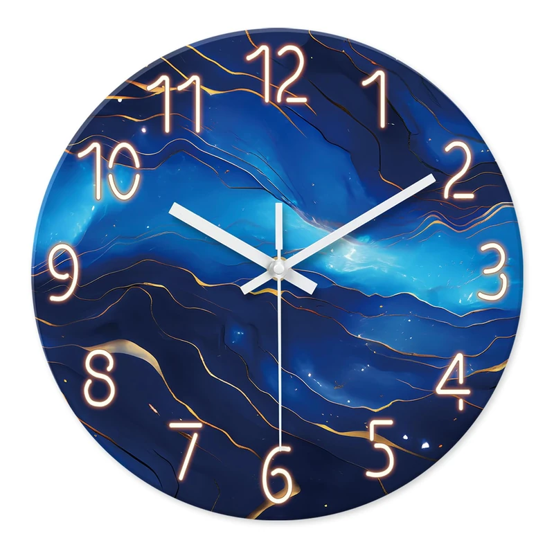 Constantplanet Glass Blue Wall Clocks Battery Operated 16 Inch