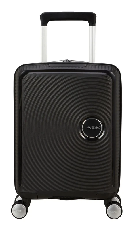 American Tourister Soundbox Mini - Kids Suitcase 47 x 32 x 21 cm, 22 L - Hard Shell Hand Luggage Trolley, Suitable for Most Airlines incl. EasyJet - Lightweight with 4 Wheels, Bass Black