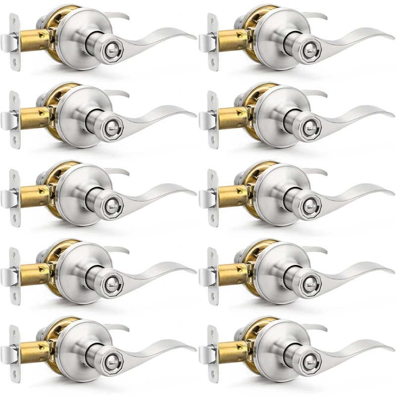 Sopoby 10 Pack Door Handles Privacy Door Levers, Heavy Duty Wave Style Bed/Bath Door Locks Interior Door Knobs, Reversible Levers for Right/Left Handed Doors, Brushed Nickel