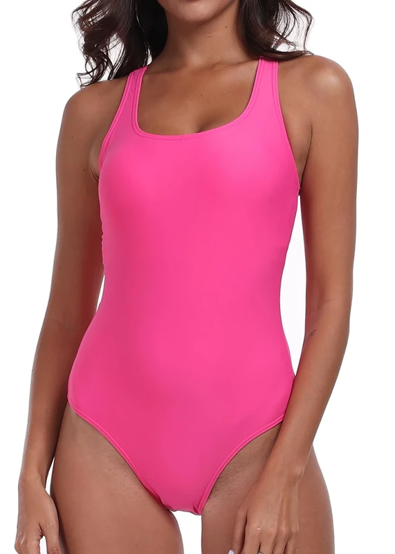 Vevarble Women's Sporty U-Back One Piece Swimsuit - Rose Red