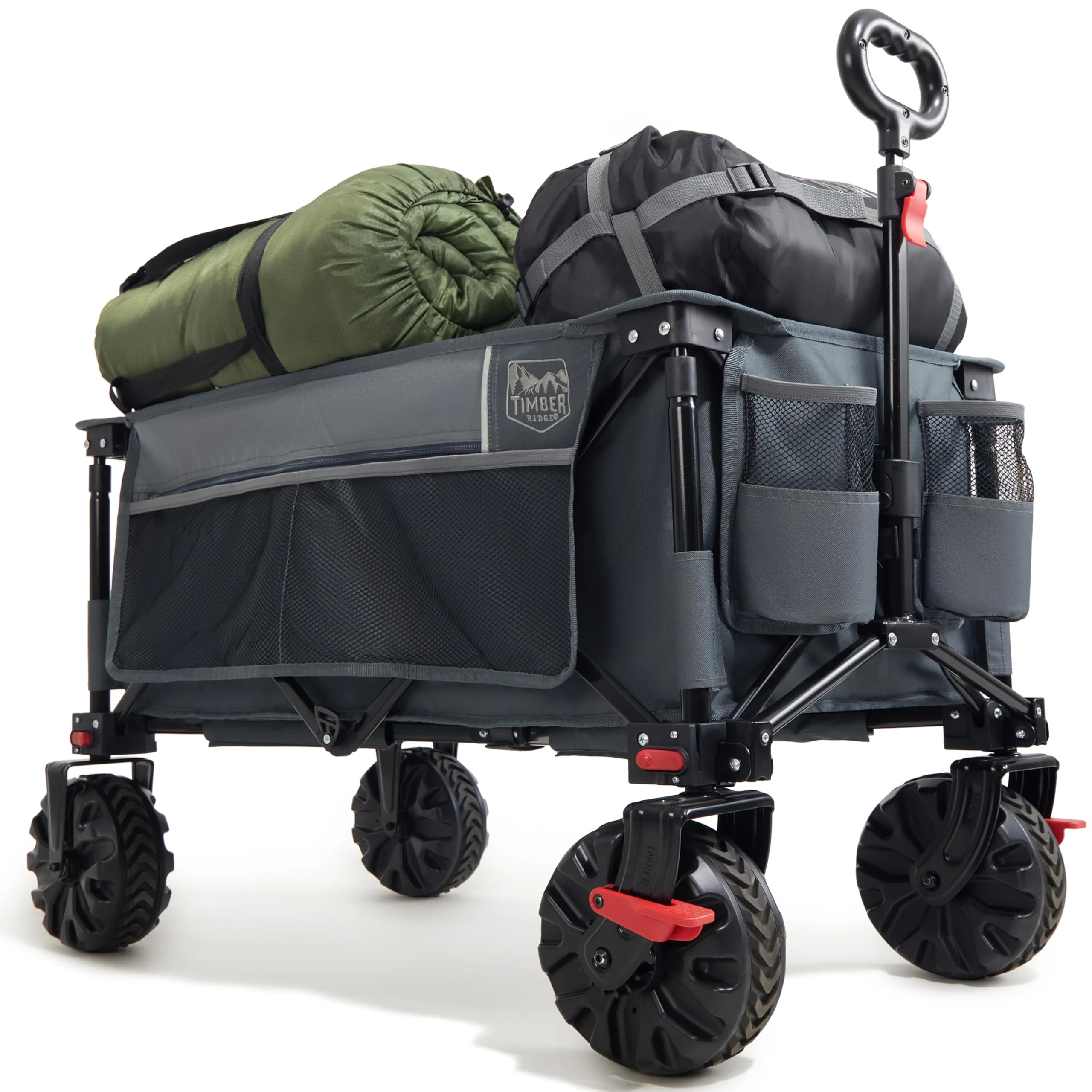 TIMBER RIDGE Festival Trolley on Wheels with Brakes, 200L Folding Camping Trolley Cart with Adjustable Handle & Cover Bag, 100kg Heavy Duty Cart Wagon for Shopping Outdoor Garden Picnic
