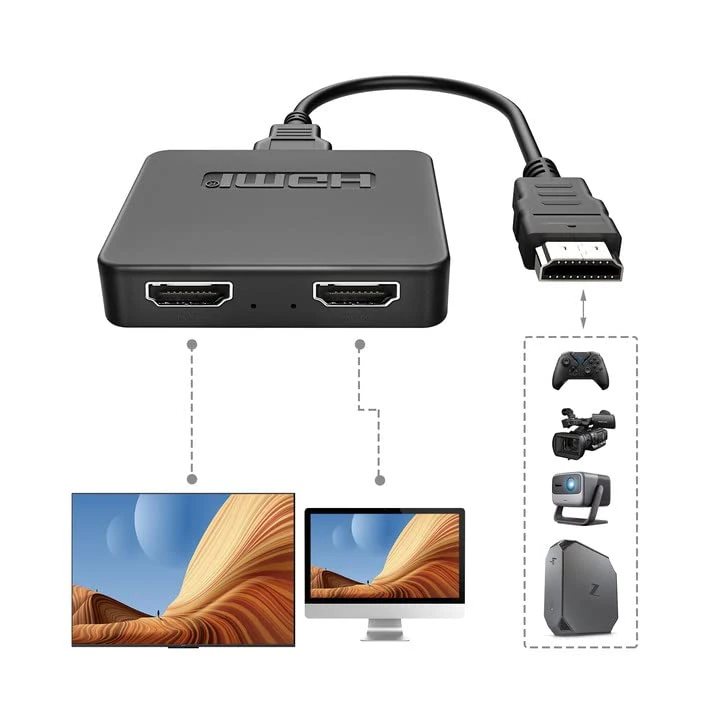 NEWCARE HDMI Splitter 1 in2 Out, HDMI Splitter 4K for Dual Monitors, 2 Port HDmi splitter Support Two TVs at The Same Time, for HD 3D LED, LCD, TV