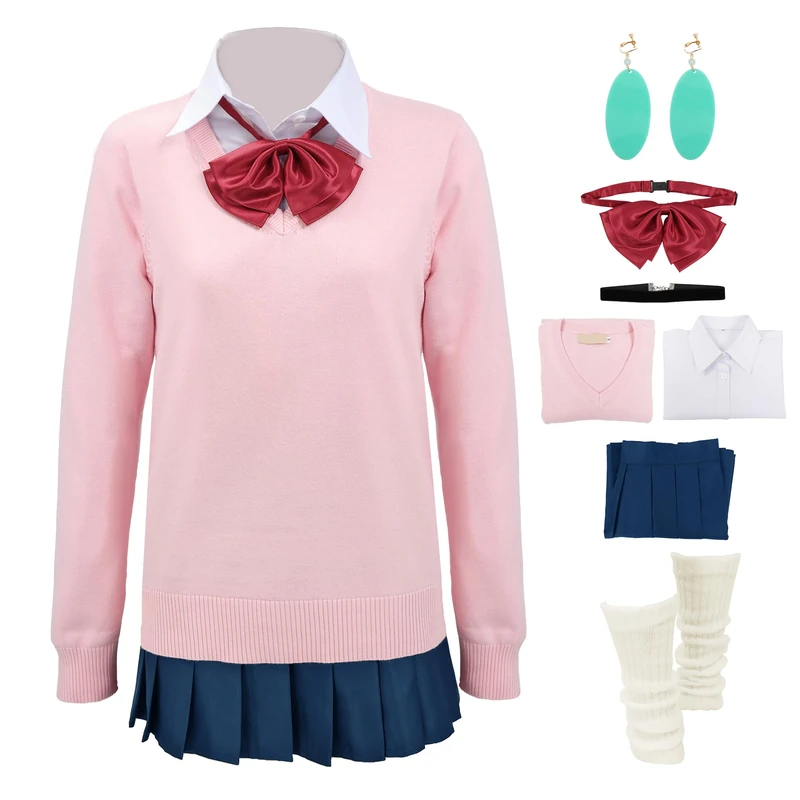 C-ZOFEK Ayase Cosplay Costume Full Set Uniform Outfits Shirts Pullover Skirts Earring for Adult Women Halloween Party (Pink, X-Small)